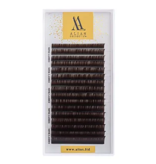 Eyelash Extensions Alias Dark Chocolate, L Curl, thickness 0.07, mixed lengths 7-13 mm, 16 strips