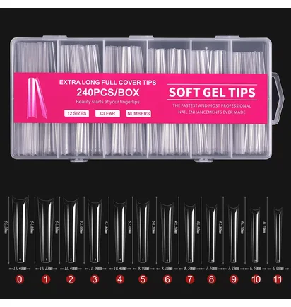 Przezroczyste tipsy żelowe Soft, Pink, 240 szt