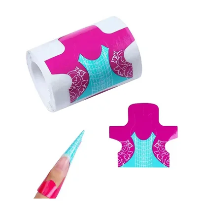 Nail Extension Forms, in roll, with pink-light blue design, 100 pcs