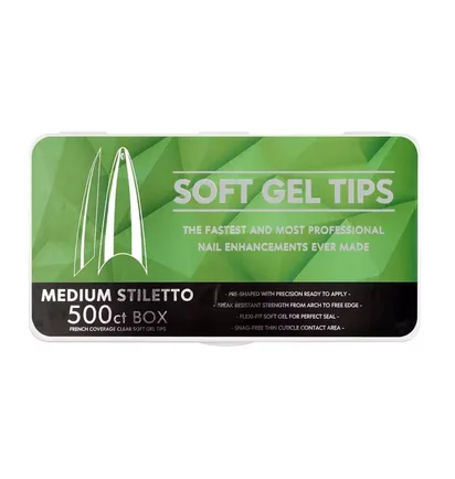 Гелевые типсы Soft Medium Stiletto #1, прозрачные, 500 шт