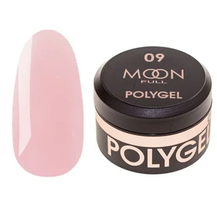 Полігель Moon Full для нарощування нігтів Poly Gel #09, натурально-рожевий з шиммером, 15 мл