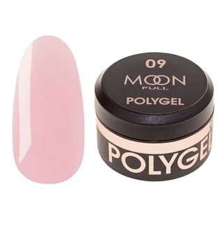 Полігель Moon Full для нарощування нігтів Poly Gel #09, натурально-рожевий з шиммером, 15 мл