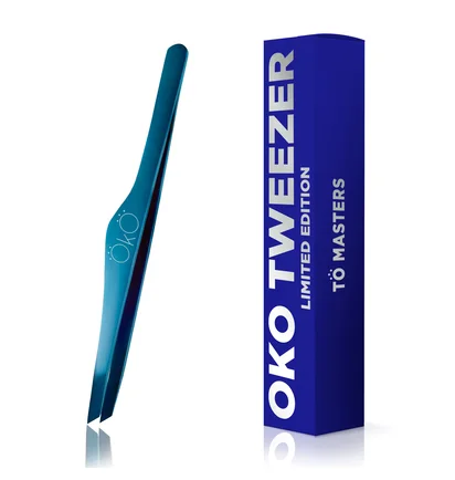 Пінцет OKO Lash&Brow Blue Magic Premium, скошений