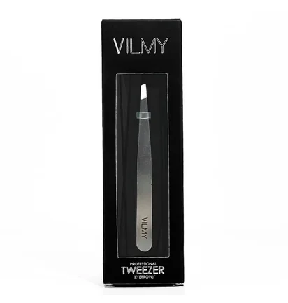 Скошений пінцет для брів Vilmy, сріблястий