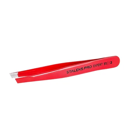 Пінцет для брів Staleks Expert 11 Type 3, з широкими скошеними кромками, червоний