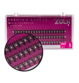 Вії в пучках ZOLA 20D, вигин C, товщина 0.10, довжина 8 мм