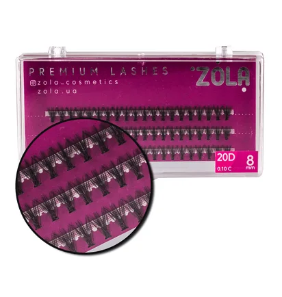 Вії в пучках ZOLA 20D, вигин C, товщина 0.10, довжина 8 мм