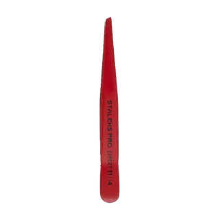 Пінцет для брів Staleks Expert 11 Type 4, з вузькими скошеними кромками, червоний