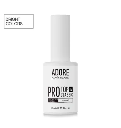 Топ для світлих відтінків нігтів без липкого шару Adore Professional Pro Classic Top UV, 8 мл