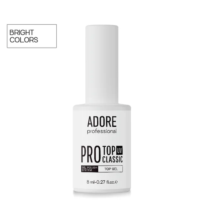 Топ для світлих відтінків нігтів без липкого шару Adore Professional Pro Classic Top UV, 8 мл