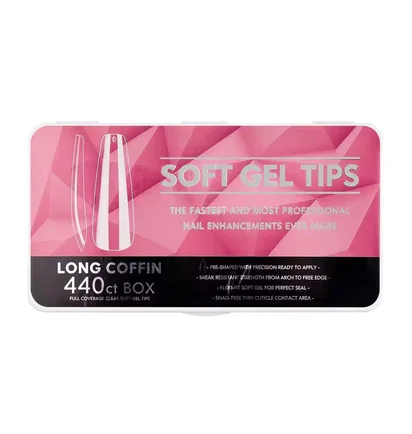 Tipsy żelowe Soft Long Coffin #2, przezroczyste, 440 szt