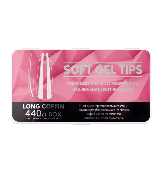 Tipsy żelowe Soft Long Coffin #2, przezroczyste, 440 szt