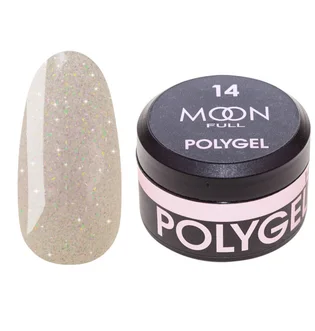Nail Extension Polygel Moon Full #14, pink diamond with shimmer, 15 ml