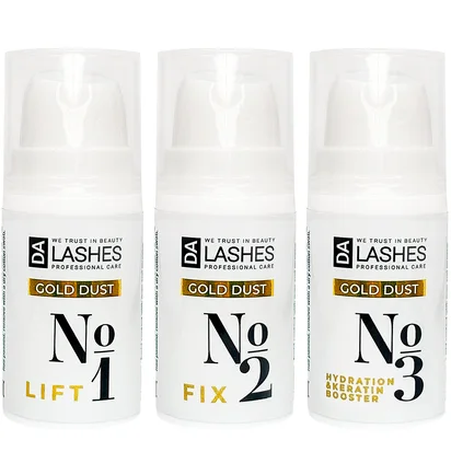 Набір засобів для ламінування вій та брів Dalashes Gold Dust, 3×5 мл
