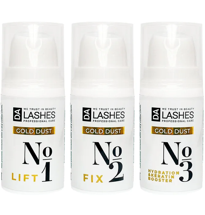 Набір засобів для ламінування вій та брів Dalashes Gold Dust, 3×5 мл