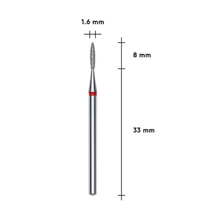Frez diamentowy Staleks Expert, Płomyk, 1.6×8 mm, czerwony