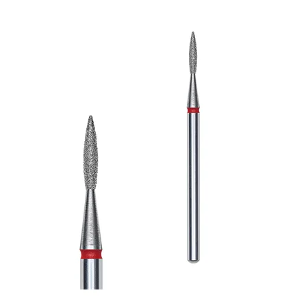 Frez diamentowy Staleks Expert, Ostry płomyk, 1.6×8 mm, czerwony