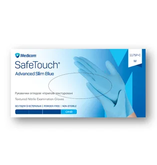 Nitrylowe teksturowane rękawiczki bezpudrowe Medicom SafeTouch Advanced Slim, Blue, niesterylne, rozmiar S, 100 szt