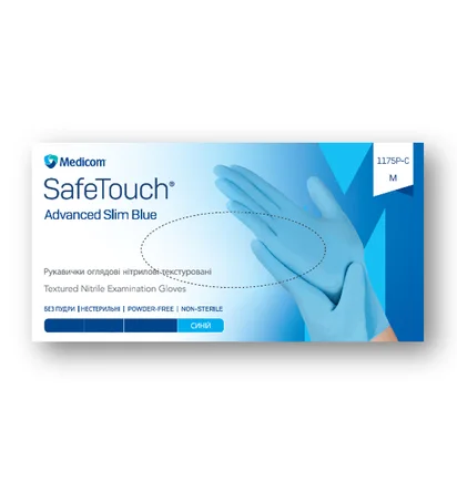 Нітрилові текстуровані рукавички без пудри Medicom SafeTouch Advanced Slim, Blue, нестерильні, розмір S, 100 шт