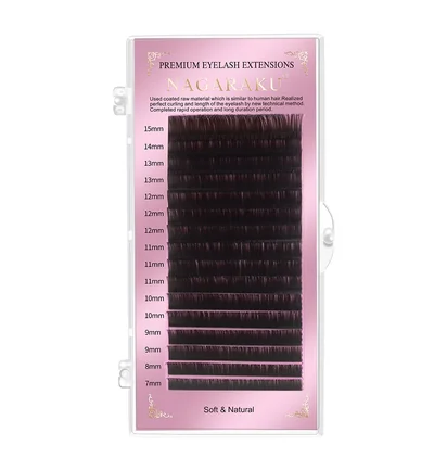 Вії Nagaraku Mix Dark Brown, вигин D, товщина 0.10, довжина 7-15 мм, 16 ліній