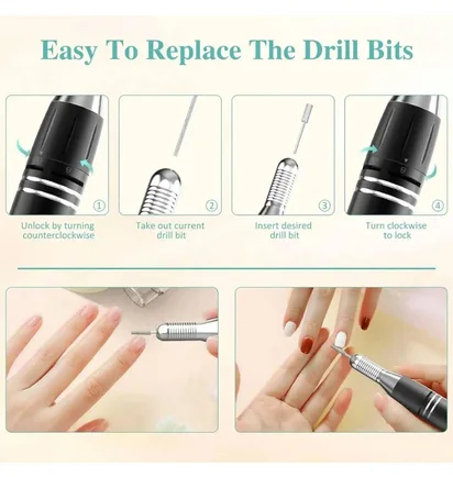 Набір фрезера з фрезами для манікюру Nail Drill Machine JF-603, рожевий, 35000 об/хв
