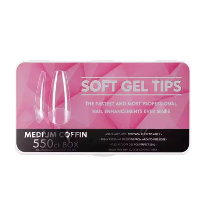 Гелевые типсы Soft Medium Coffin #1, прозрачные, 550 шт