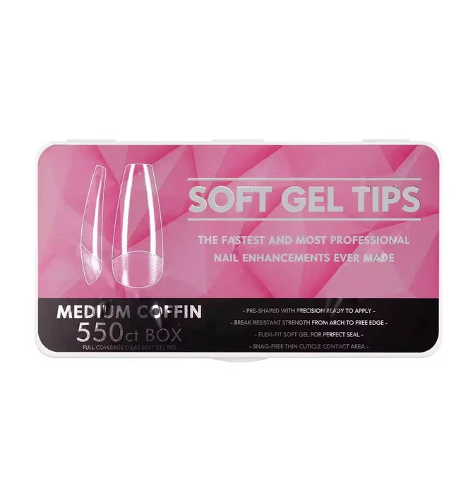 Гелевые типсы Soft Medium Coffin #1, прозрачные, 550 шт