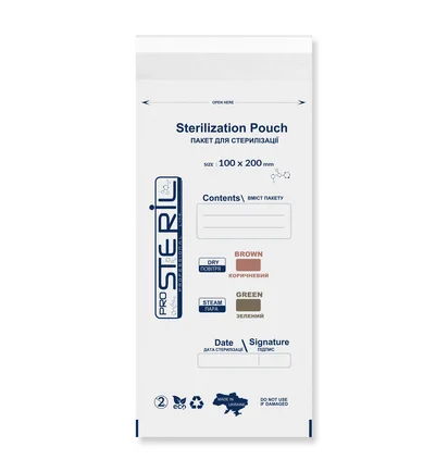 Крафт-пакети для стерилізації Pro Steril, білі, 100×200 мм, 100 шт