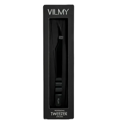 Wygięta pęseta do rzęs Vilmy V-13b, czarna