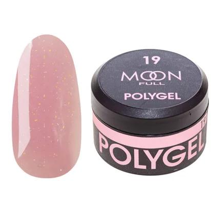 Nail Extension Polygel Moon Full #19, deep pink with shimmer, 15 ml