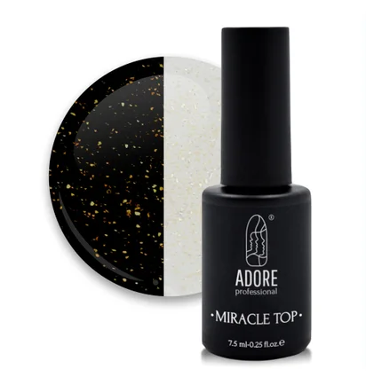 Топ для нігтів з блискітками без липкого шару Adore Professional Miracle Top №07 Golden Shimmer, UV-фільтр, 7.5 мл