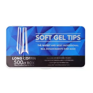 Гелеві тіпси Soft Gel Tips Long Coffin #1, прозорі, 500 шт