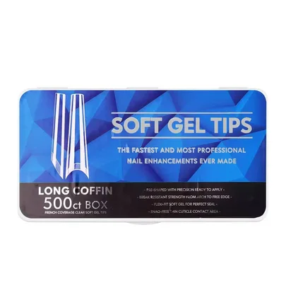 Гелевые типсы Soft Long Coffin #1, прозрачные, 500 шт