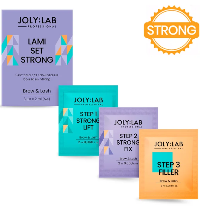 Набір для ламінування брів та вій JolyLab Strong, 3 кроки в одному наборі, 3×2 мл