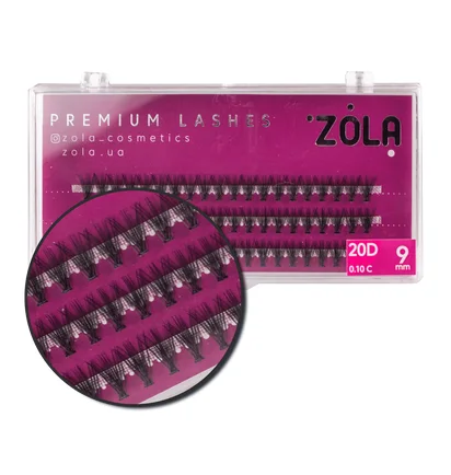 Вії в пучках ZOLA 20D, вигин C, товщина 0.10, довжина 9 мм