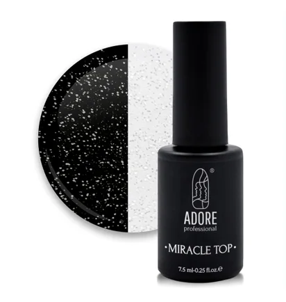 Топ для нігтів з блискітками без липкого шару Adore Professional Miracle Top №06 Silver Glitter, UV-фільтр, 7,5 мл