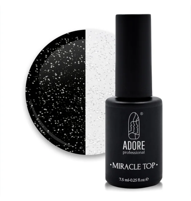 Топ для нігтів з блискітками без липкого шару Adore Professional Miracle Top №06 Silver Glitter, UV-фільтр, 7,5 мл