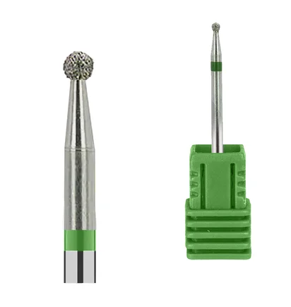 Алмазна фреза Kraken Nails, куля, з зеленою насічкою, 1.8×1.7 мм