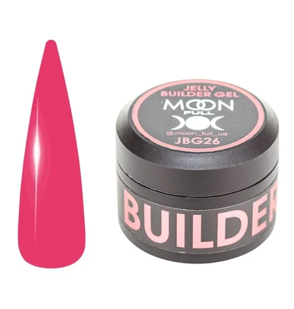 Żel-galaretka do przedłużania paznokci Moon Full Builder #26, nasycony różowy półprzezroczysty, 30 ml