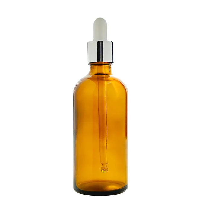 Glass Bottle, brown, with silver aluminum dropper, 100 ml