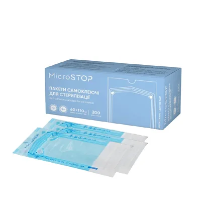 Самоклеючі пакети для стерилізації MicroSTOP, 60×110 мм, 200 шт