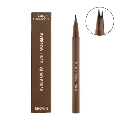 Liner do brwi ZOLA x Makarevich, z pędzelkiem quadro, Brown