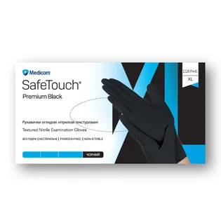 Нітрилові текстуровані рукавички без пудри Medicom SafeTouch Premium, Black, нестерильні, розмір M, 100 шт