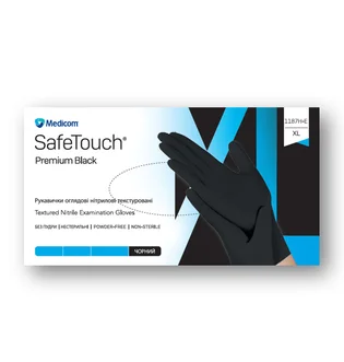 Нітрилові текстуровані рукавички без пудри Medicom SafeTouch Premium, Black, нестерильні, розмір M, 100 шт