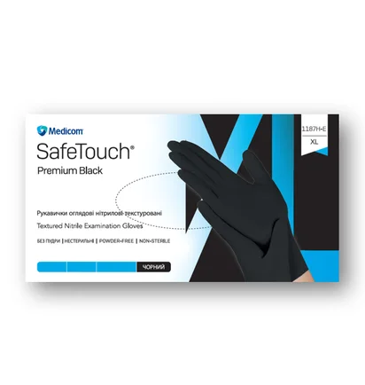 Нітрилові текстуровані рукавички без пудри Medicom SafeTouch Premium, Black, нестерильні, розмір M, 100 шт