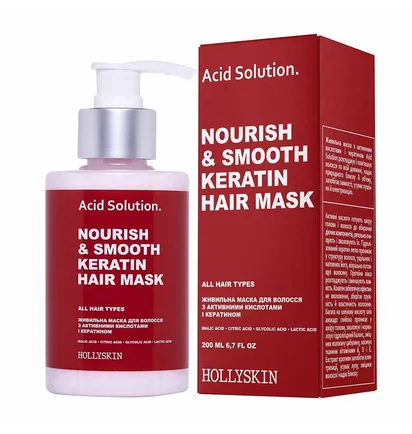 Поживна маска для волосся HollySkin Acid Solution з активними кислотами та кератином, 200 мл