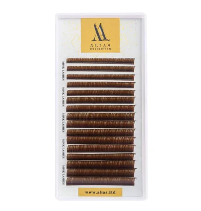 Eyelash Extensions Alias Dark Brown, D Curl, thickness 0.10, mixed lengths 8-12 mm, 16 strips