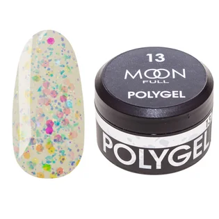 Nail Extension Polygel Moon Full #13, pearl confetti with foil, 15 ml