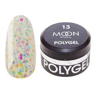 Nail Extension Polygel Moon Full #13, pearl confetti with foil, 15 ml
