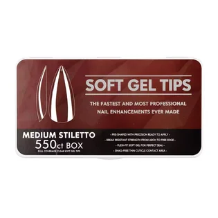 Гелеві тіпси Soft Gel Tips Medium Stiletto #2, прозорі, 550 шт